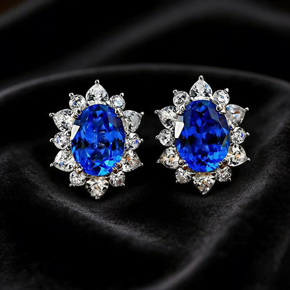 2ct Oval-Cut Lab-Grown Sapphire Halo Stud Earrings - 18k White Gold - BOCOS JEWELRY