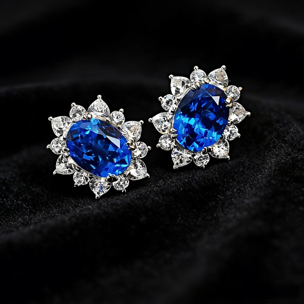 2ct Oval-Cut Lab-Grown Sapphire Halo Stud Earrings - 18k White Gold - BOCOS JEWELRY