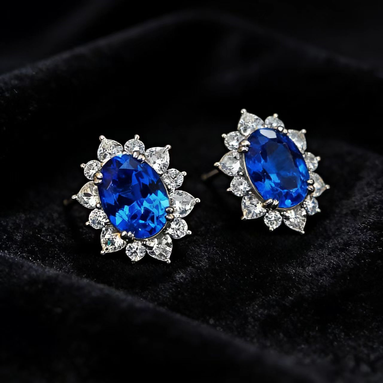 2ct Oval-Cut Lab-Grown Sapphire Halo Stud Earrings - 18k White Gold - BOCOS JEWELRY