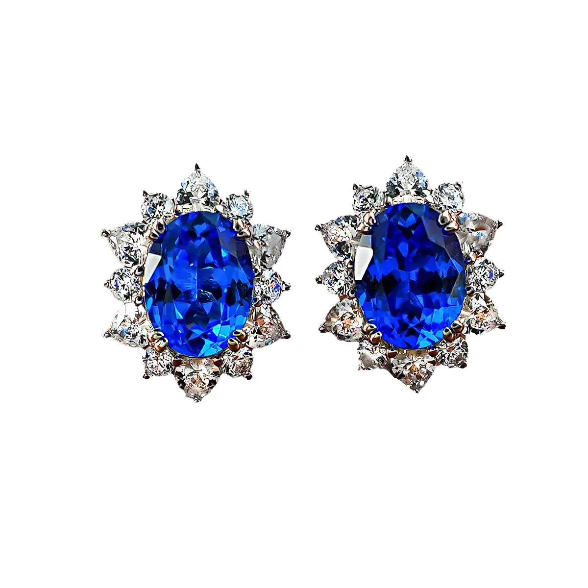 2ct Oval-Cut Lab-Grown Sapphire Halo Stud Earrings - 18k White Gold - BOCOS JEWELRY
