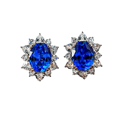 2ct Oval-Cut Lab-Grown Sapphire Halo Stud Earrings - 18k White Gold - BOCOS JEWELRY