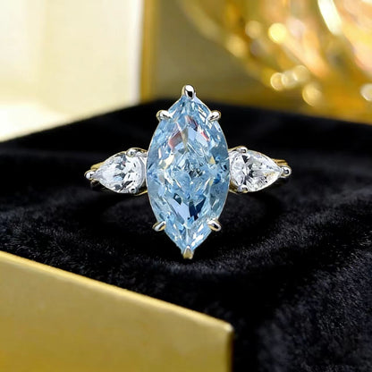 3ct Marquise-Cut Blue Moissanite Bypass Ring - 18k White Gold - BOCOS JEWELRY