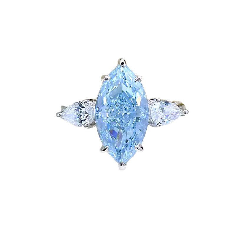 3ct Marquise-Cut Blue Moissanite Bypass Ring - 18k White Gold - BOCOS JEWELRY