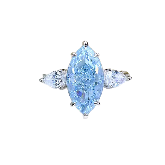 3ct Marquise-Cut Blue Moissanite Bypass Ring - 18k White Gold - BOCOS JEWELRY