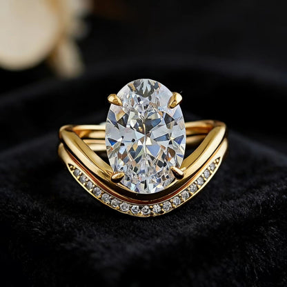 2.5ct Oval-Cut Moissanite Double-Band Ring - 18k Yellow Gold - BOCOS JEWELRY