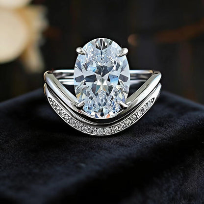 2.5ct Oval-Cut Moissanite Double-Band Ring - 18k Yellow Gold - BOCOS JEWELRY