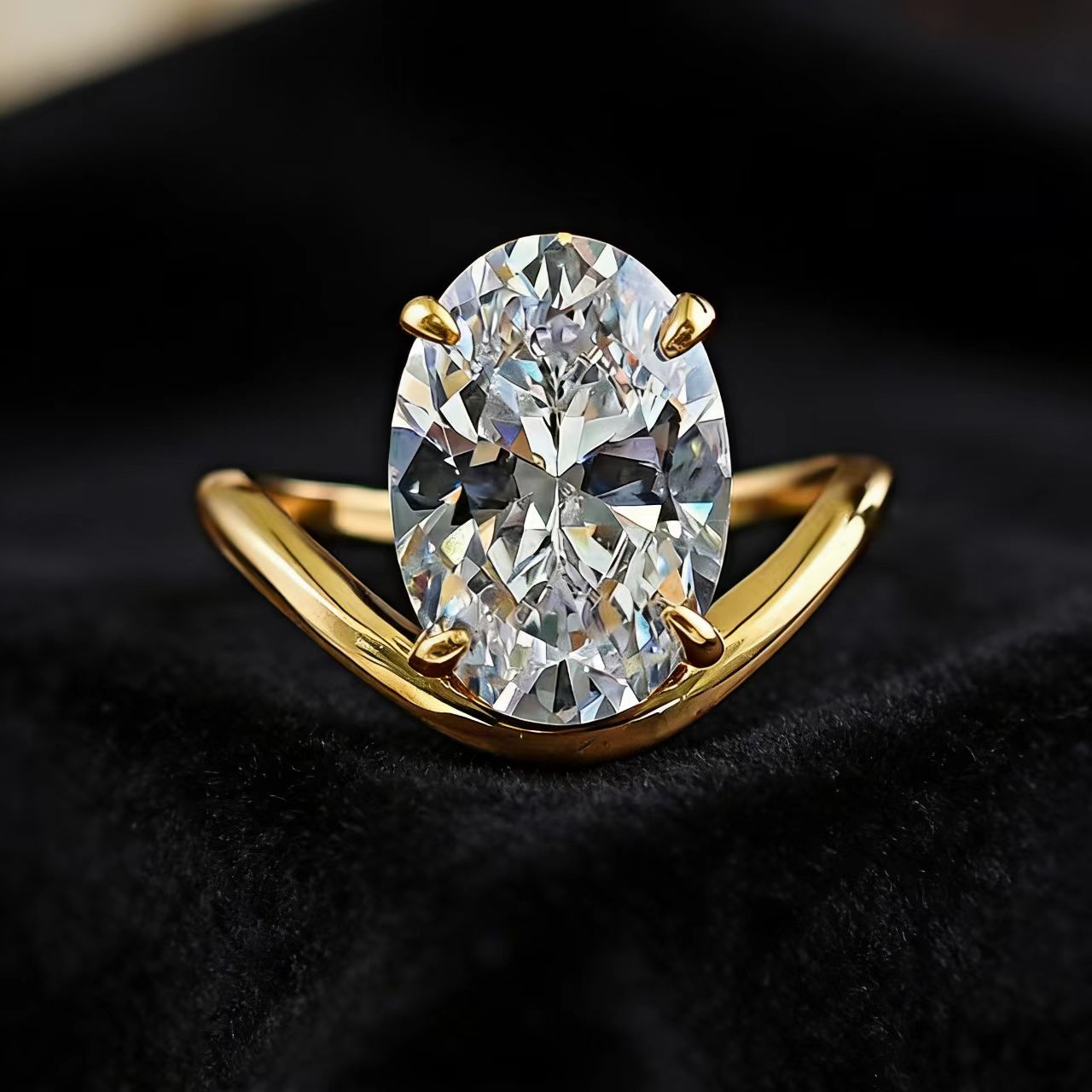 2.5ct Oval-Cut Moissanite Double-Band Ring - 18k Yellow Gold - BOCOS JEWELRY