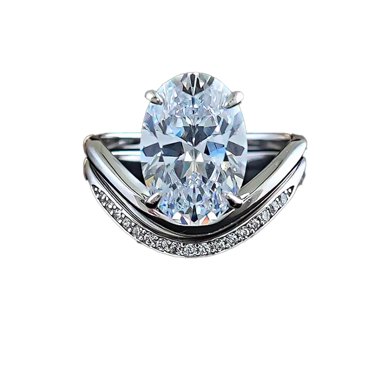 2.5ct Oval-Cut Moissanite Double-Band Ring - 18k Yellow Gold - BOCOS JEWELRY