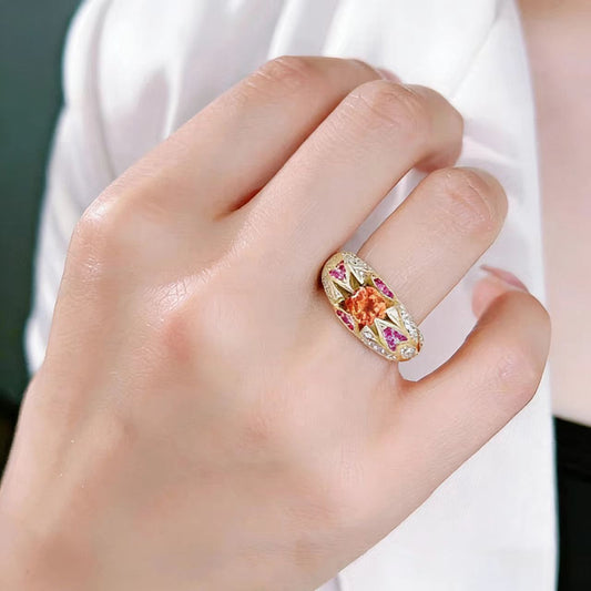 2ct Round-Cut Lab-Grown Fanta Orange Sapphire Ring - 18k Yellow Gold - BOCOS JEWELRY