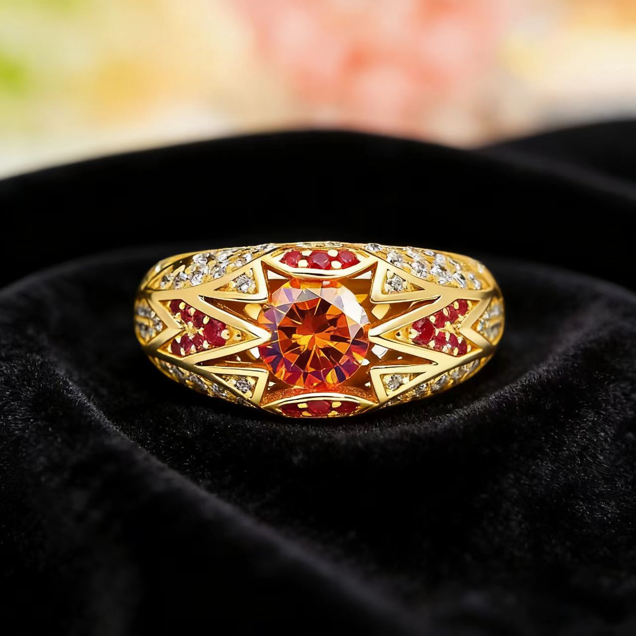 2ct Round-Cut Lab-Grown Fanta Orange Sapphire Ring - 18k Yellow Gold - BOCOS JEWELRY