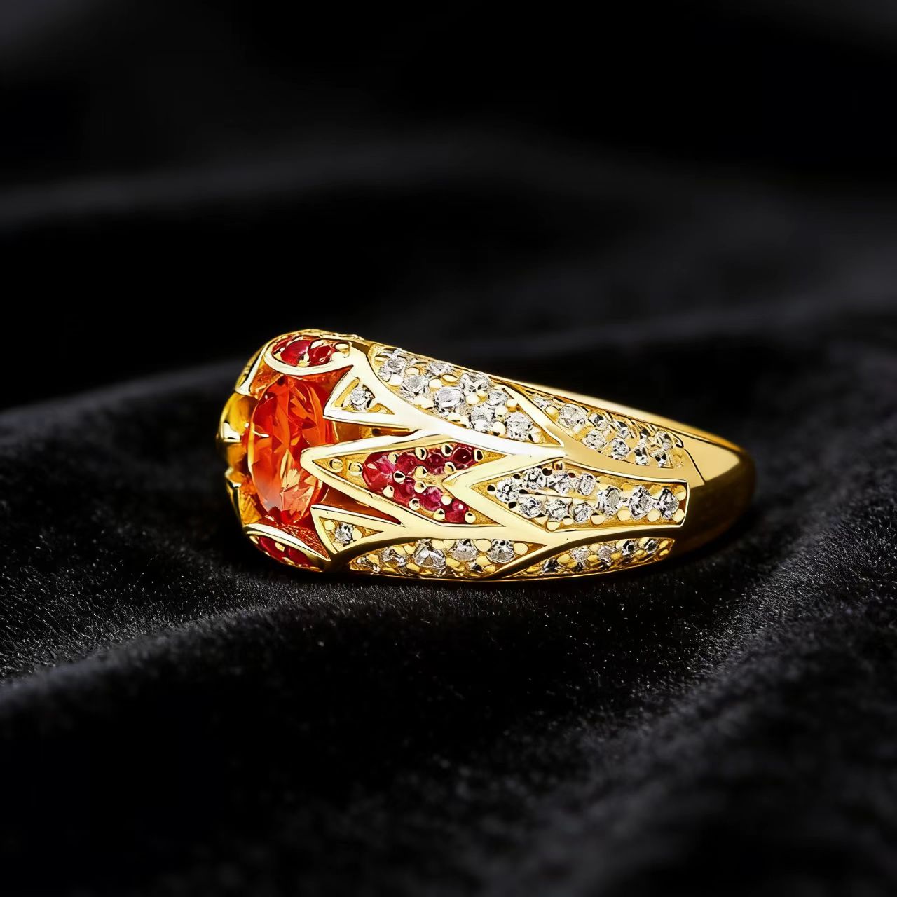 2ct Round-Cut Lab-Grown Fanta Orange Sapphire Ring - 18k Yellow Gold - BOCOS JEWELRY