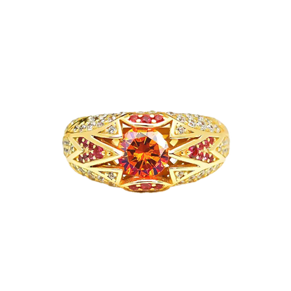 2ct Round-Cut Lab-Grown Fanta Orange Sapphire Ring - 18k Yellow Gold - BOCOS JEWELRY