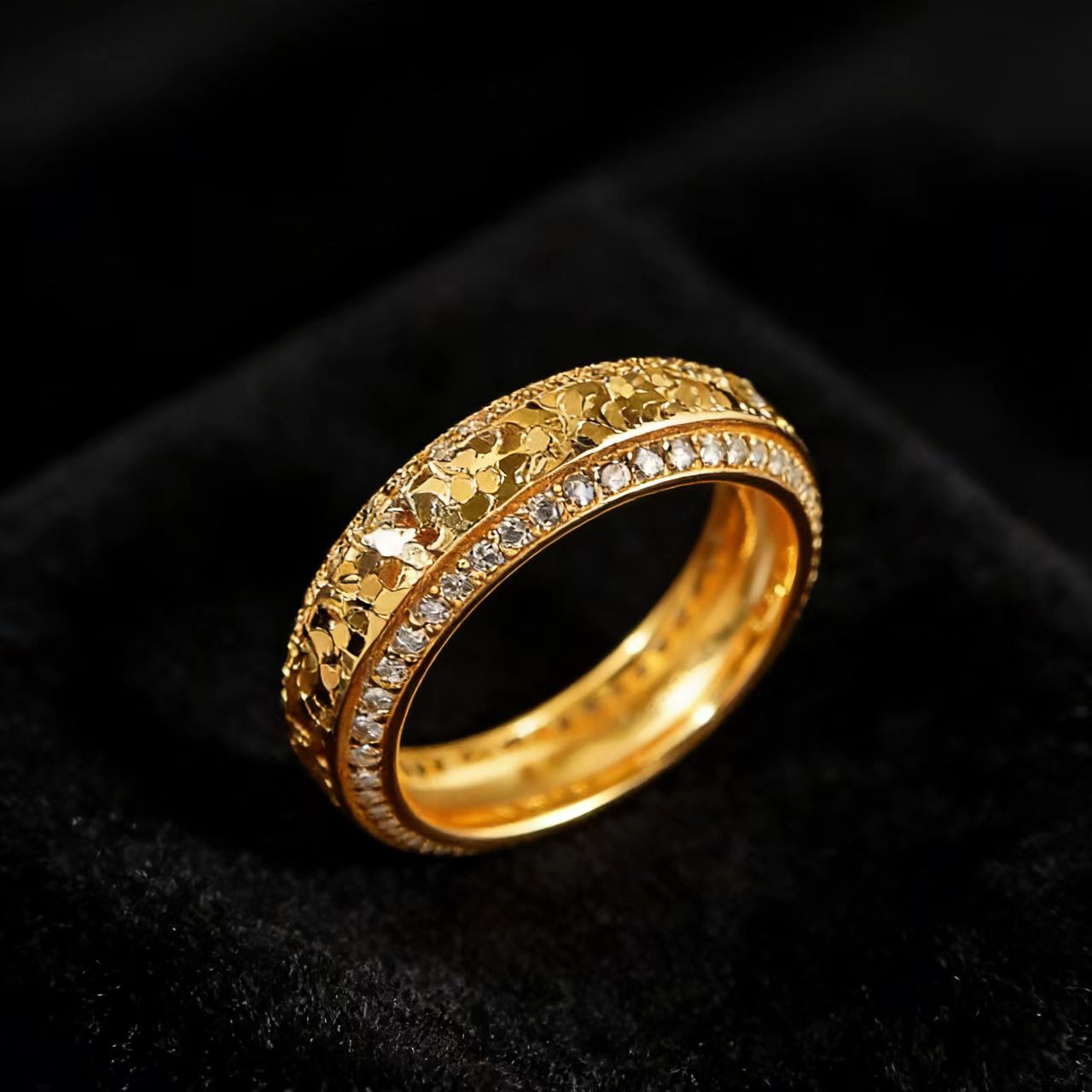 0.5ct Round-Cut Moissanite Crushed Ice Texture Ring - 18k Yellow Gold - BOCOS JEWELRY