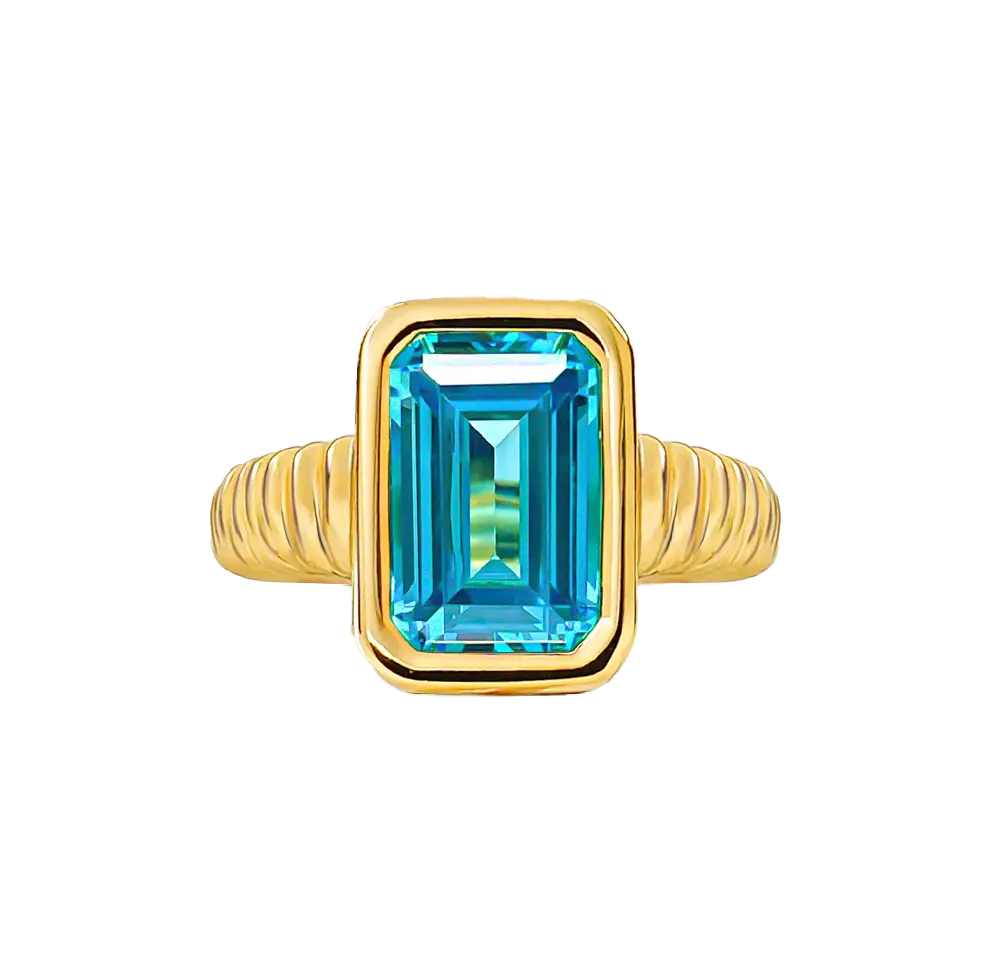 2.5ct Emerald-Cut Lab-Grown Blue Sapphire Ring - 18k Yellow Gold - BOCOS JEWELRY
