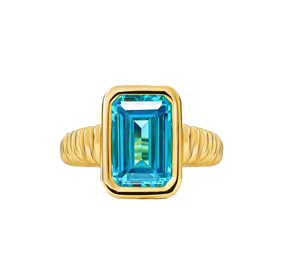 2.5ct Emerald-Cut Lab-Grown Blue Sapphire Ring - 18k Yellow Gold - BOCOS JEWELRY