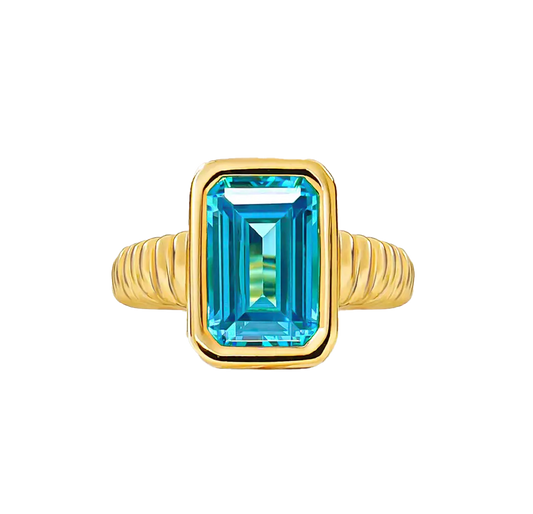 2.5ct Emerald-Cut Lab-Grown Blue Sapphire Ring - 18k Yellow Gold - BOCOS JEWELRY