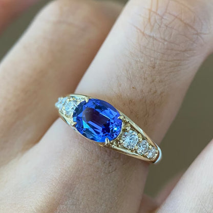 2.2ct Oval-Cut Lab-Grown Cornflower Sapphire Ring - 18k Yellow Gold - BOCOS JEWELRY