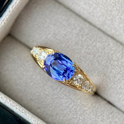2.2ct Oval-Cut Lab-Grown Cornflower Sapphire Ring - 18k Yellow Gold - BOCOS JEWELRY