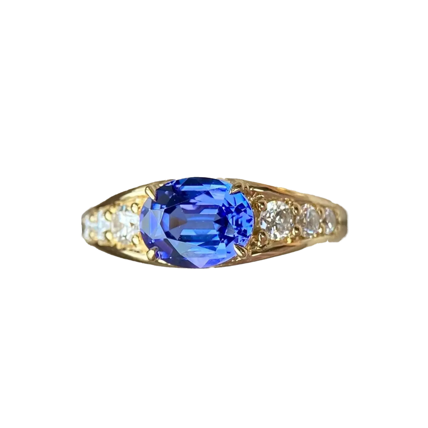 2.2ct Oval-Cut Lab-Grown Cornflower Sapphire Ring - 18k Yellow Gold - BOCOS JEWELRY