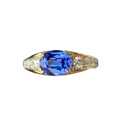 2.2ct Oval-Cut Lab-Grown Cornflower Sapphire Ring - 18k Yellow Gold - BOCOS JEWELRY