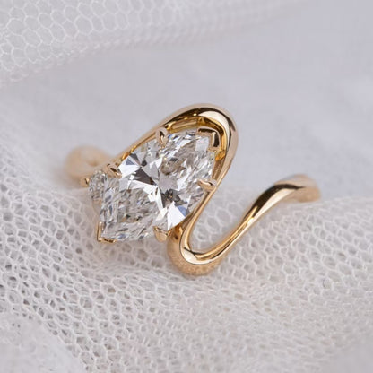 2.5ct Marquise-Cut Moissanite Curved Wrap Ring - 18k Yellow Gold - BOCOS JEWELRY