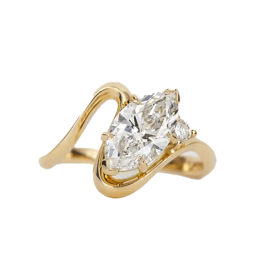 2.5ct Marquise-Cut Moissanite Curved Wrap Ring - 18k Yellow Gold - BOCOS JEWELRY