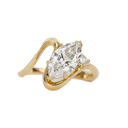 2.5ct Marquise-Cut Moissanite Curved Wrap Ring - 18k Yellow Gold - BOCOS JEWELRY