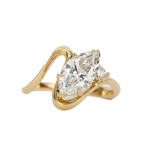 2.5ct Marquise-Cut Moissanite Curved Wrap Ring - 18k Yellow Gold - BOCOS JEWELRY
