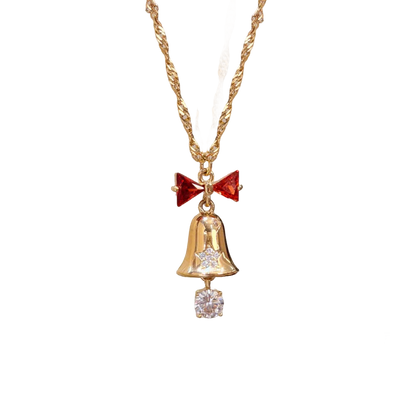 Christmas Themed Round-Cut Moissanite & Triangle-Cut Lab-Grown Ruby Pendant Necklace - 18k Yellow Gold - BOCOS JEWELRY