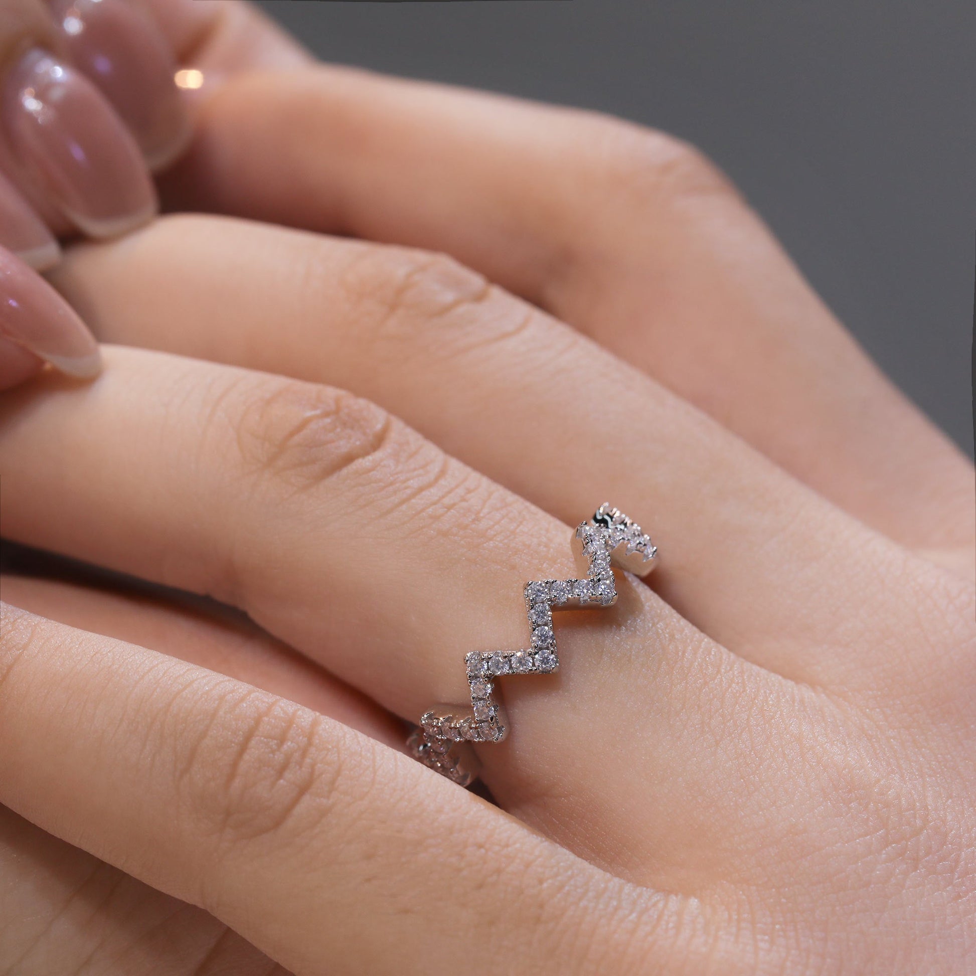 Z - Shaped Moissanite Wedding Band – 925 Sterling Silver Plated White Gold Guard Ring - bocosjewelry