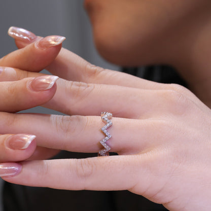 Z - Shaped Moissanite Wedding Band – 925 Sterling Silver Plated White Gold Guard Ring - bocosjewelry