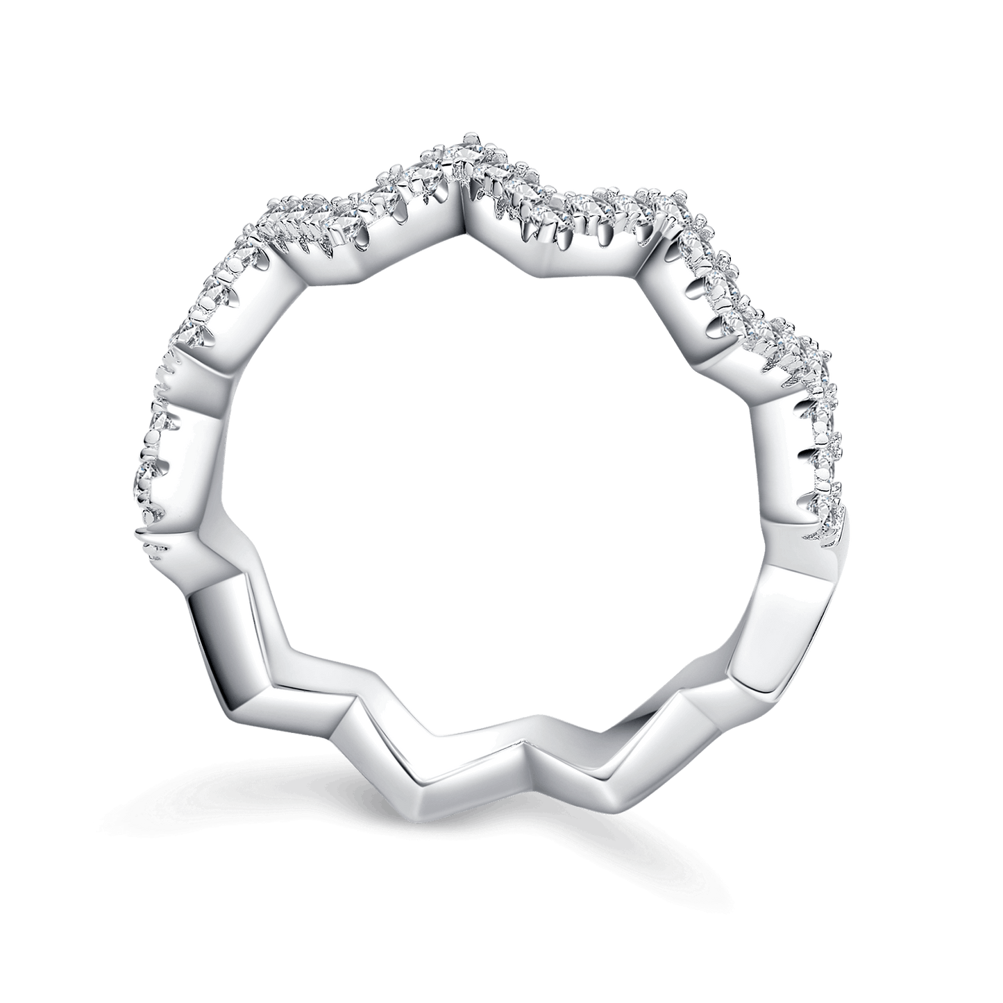 Z - Shaped Moissanite Wedding Band – 925 Sterling Silver Plated White Gold Guard Ring - bocosjewelry