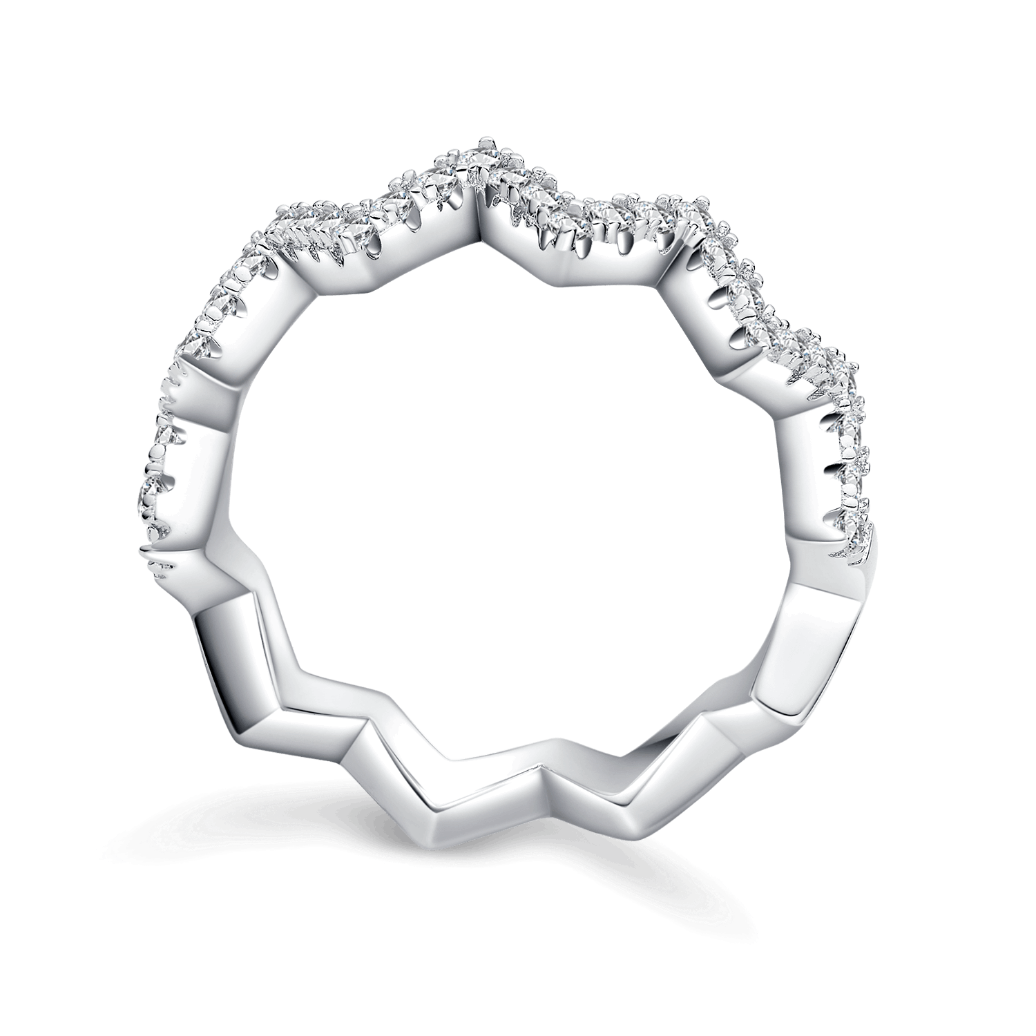 Z - Shaped Moissanite Wedding Band – 925 Sterling Silver Plated White Gold Guard Ring - bocosjewelry