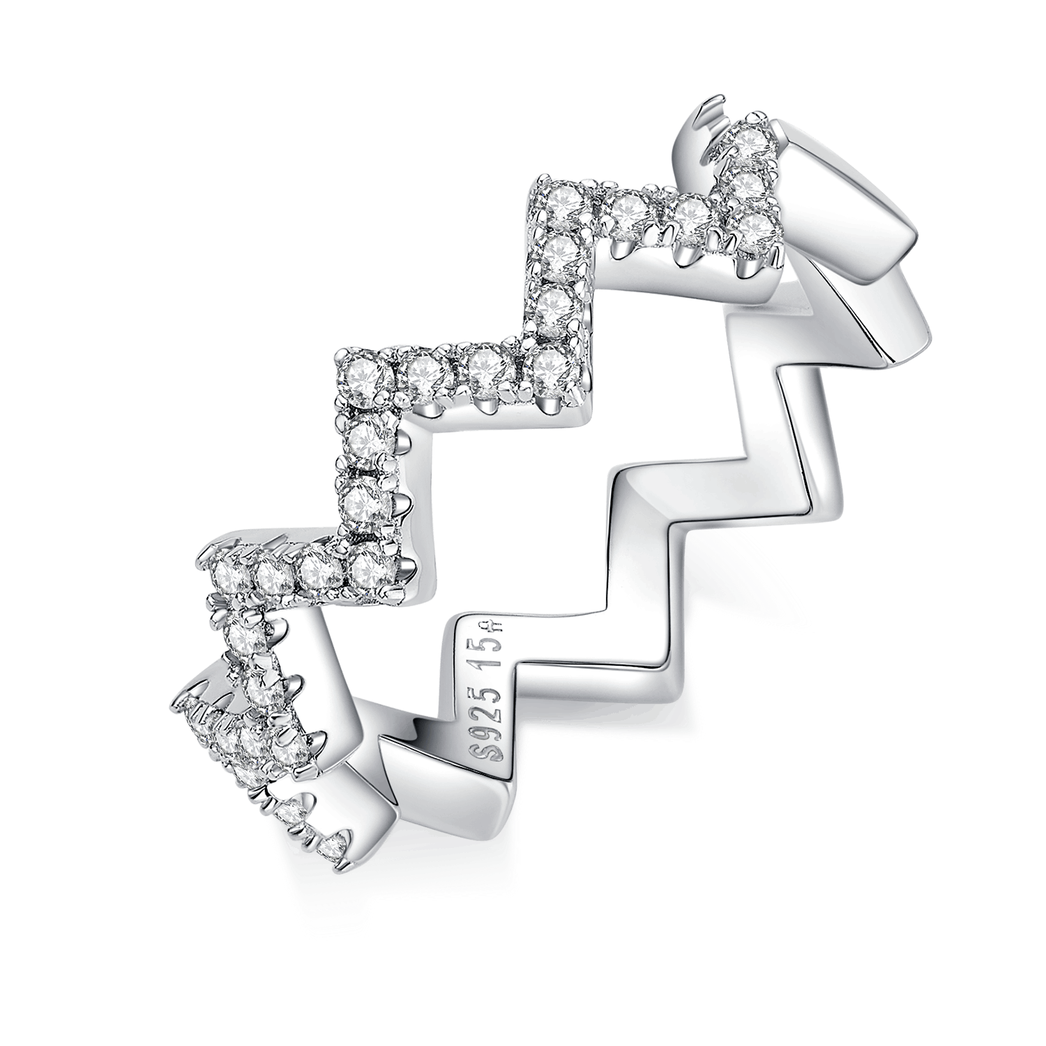 Z - Shaped Moissanite Wedding Band – 925 Sterling Silver Plated White Gold Guard Ring - bocosjewelry