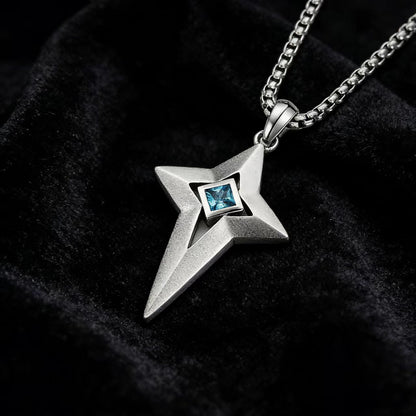 0.8ct Princess-Cut Lab-Grown Blue Sapphire Star Pendant Necklace - 925 Sterling Silver - BOCOS JEWELRY