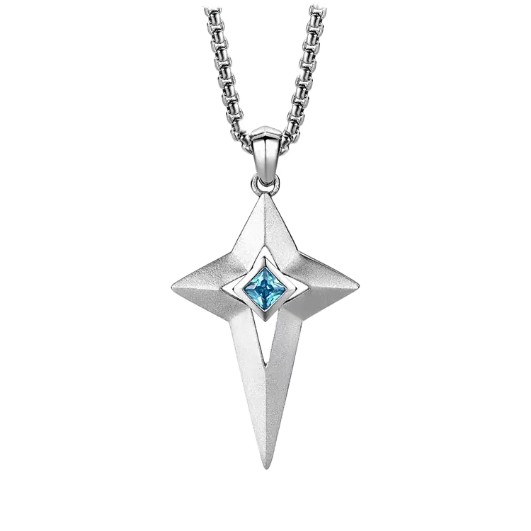0.8ct Princess-Cut Lab-Grown Blue Sapphire Star Pendant Necklace - 925 Sterling Silver - BOCOS JEWELRY