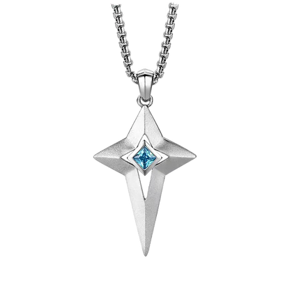 0.8ct Princess-Cut Lab-Grown Blue Sapphire Star Pendant Necklace - 925 Sterling Silver - BOCOS JEWELRY