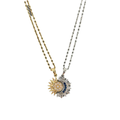 Sun & Moon Split Pendant Necklace Set - S925 Sterling Silver (Moissanite Inlaid) - BOCOS JEWELRY