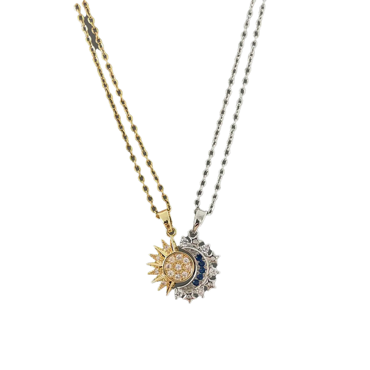 Sun & Moon Split Pendant Necklace Set - S925 Sterling Silver (Moissanite Inlaid) - BOCOS JEWELRY