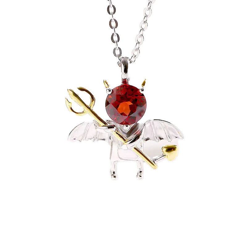 Cute Little Devil Pendant Necklace - 925 Sterling Silver (Round-Cut Lab-Grown Ruby) - BOCOS JEWELRY