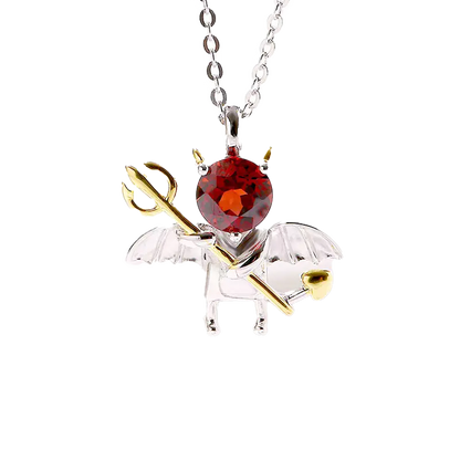 Cute Little Devil Pendant Necklace - 925 Sterling Silver (Round-Cut Lab-Grown Ruby) - BOCOS JEWELRY