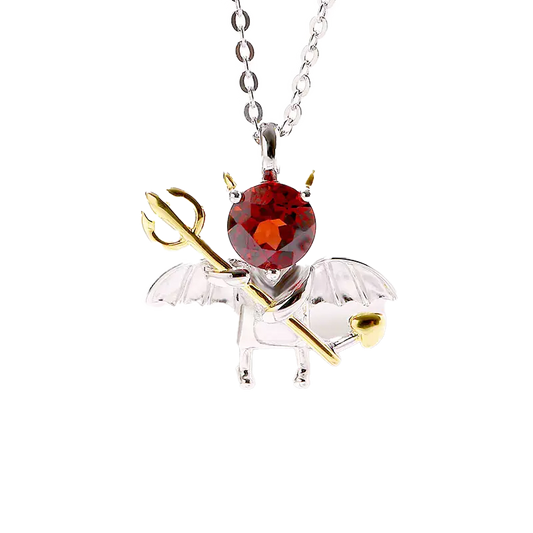 Cute Little Devil Pendant Necklace - 925 Sterling Silver (Round-Cut Lab-Grown Ruby) - BOCOS JEWELRY