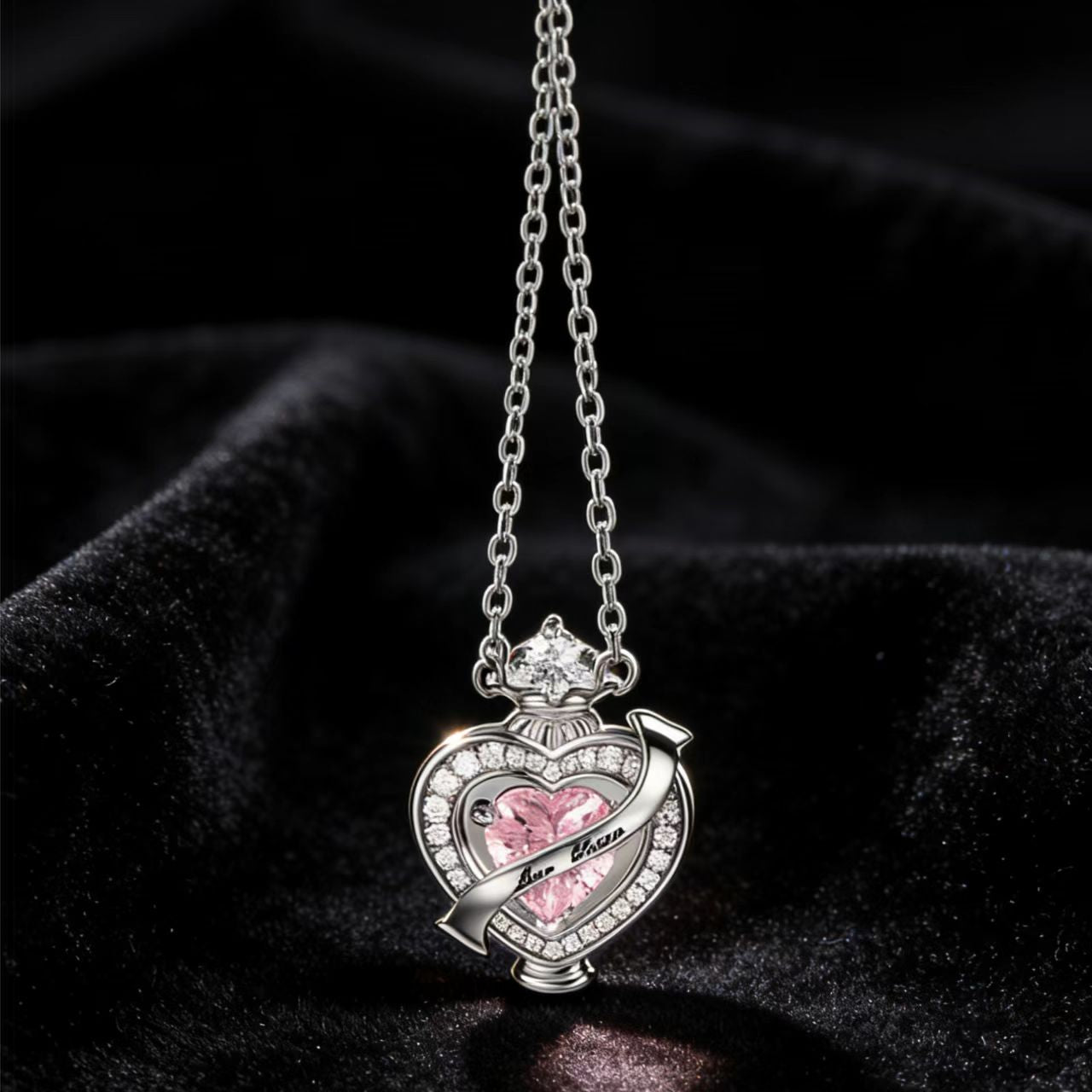 Heart-Cut Lab-Grown Pink Sapphire/Moissanite Pendant Necklace - 925 Sterling Silver - BOCOS JEWELRY