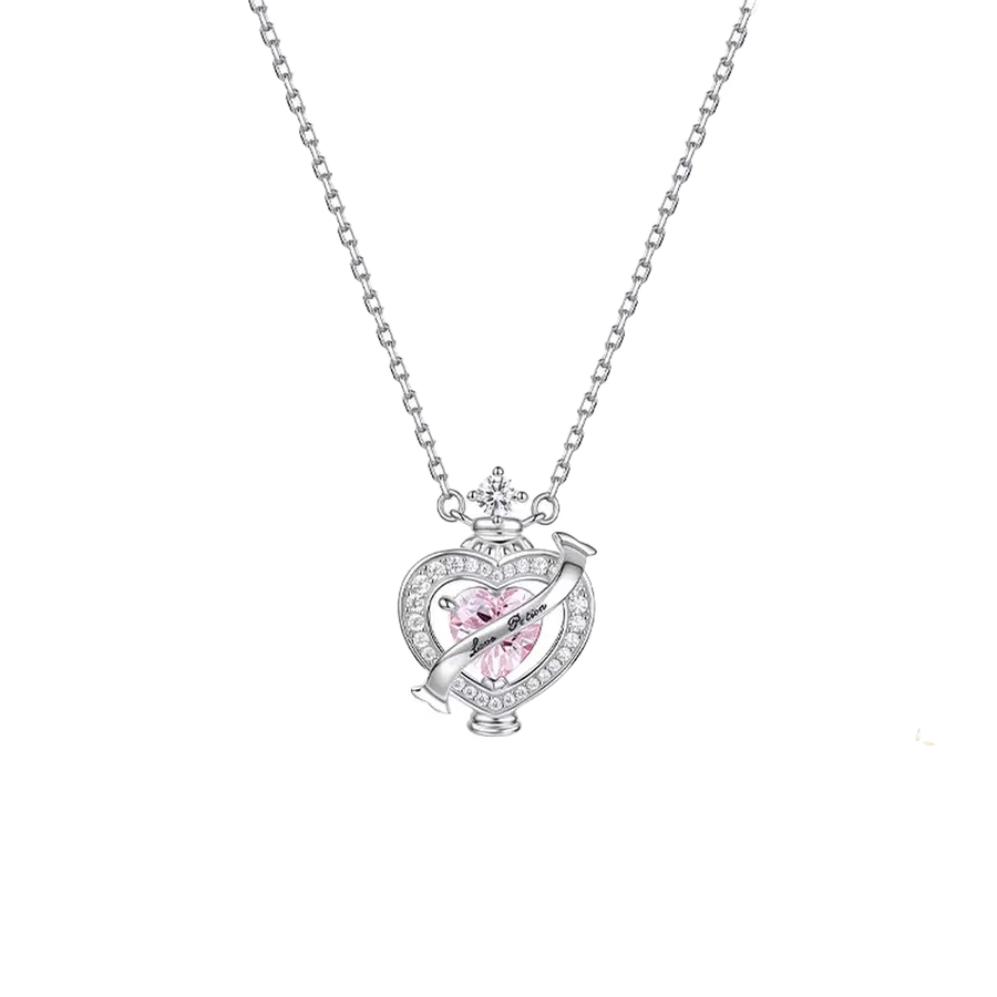 Heart-Cut Lab-Grown Pink Sapphire/Moissanite Pendant Necklace - 925 Sterling Silver - BOCOS JEWELRY