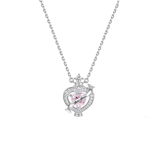 Heart-Cut Lab-Grown Pink Sapphire/Moissanite Pendant Necklace - 925 Sterling Silver - BOCOS JEWELRY