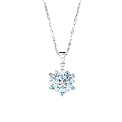 Snowflake Pendant Necklace - 925 Sterling Silver (Marquise-Cut Lab-Grown Blue Sapphire & Round-Cut Moissanite) - BOCOS JEWELRY