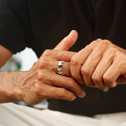 Geometric Arrow Texture Men's Band Ring - 925 Sterling Silver/Platinum (Round-Cut Moissanite Inlaid) - BOCOS JEWELRY