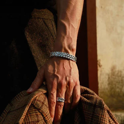 Geometric Arrow Texture Men's Bracelet - 925 Sterling Silver/Platinum - BOCOS JEWELRY