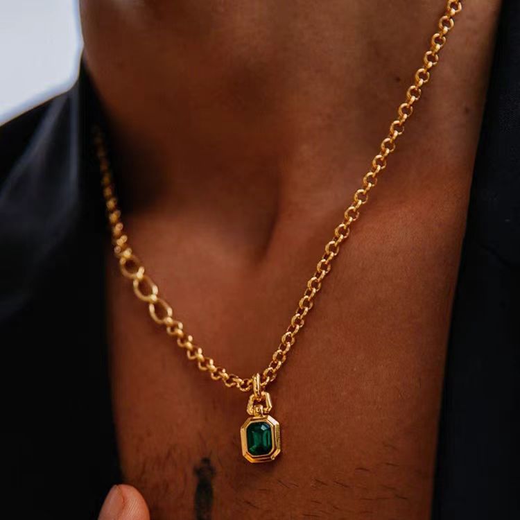 Emerald-Cut Lab-Grown Emerald Pendant Necklace - 18k/14k/10k Yellow Gold (Heavy-Gauge Bezel Setting) - BOCOS JEWELRY