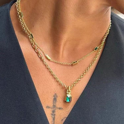 Emerald-Cut Lab-Grown Emerald Pendant Necklace - 18k/14k/10k Yellow Gold (Heavy-Gauge Bezel Setting) - BOCOS JEWELRY